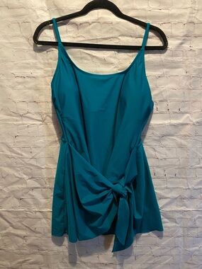 NWT Cupshe Teal Sleeveless Tie-Front Swimdress One Piece